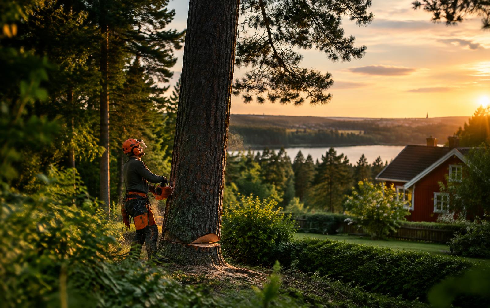Arborist fäller tall i Örebro län